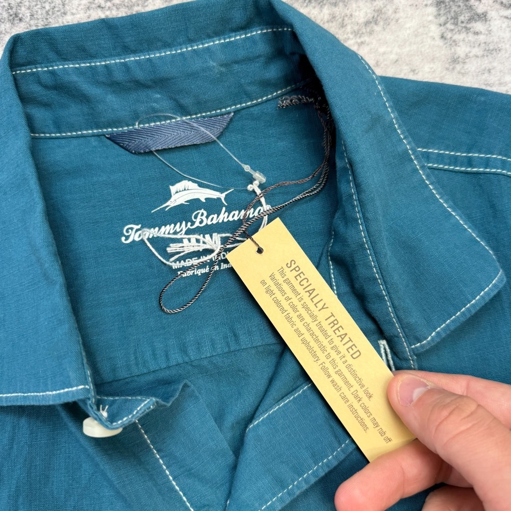 Tommy Bahama Shirt Mens Medium Dark Teal Blue Cotton Button Up Resort Travel - Picture 7 of 12